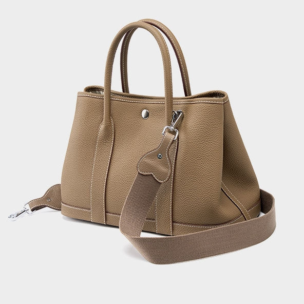 Khaki Leather Tote Bag Wide Strap Crossbody Bucket Bags | PRUSES-3