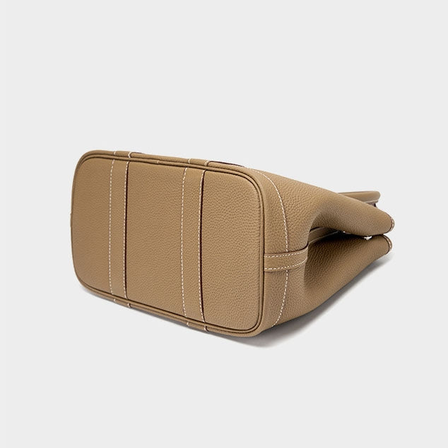 Khaki Leather Tote Bag Wide Strap Crossbody Bucket Bags | PRUSES-4