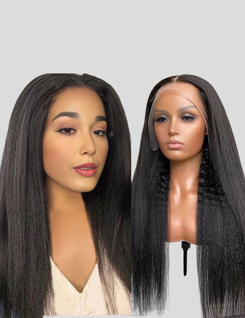Kinky Straight Wig HD Lace Frontal Wigs Yaki Human Hair Wig 13x4 Lace Front Wigs 250 Density Wig-A