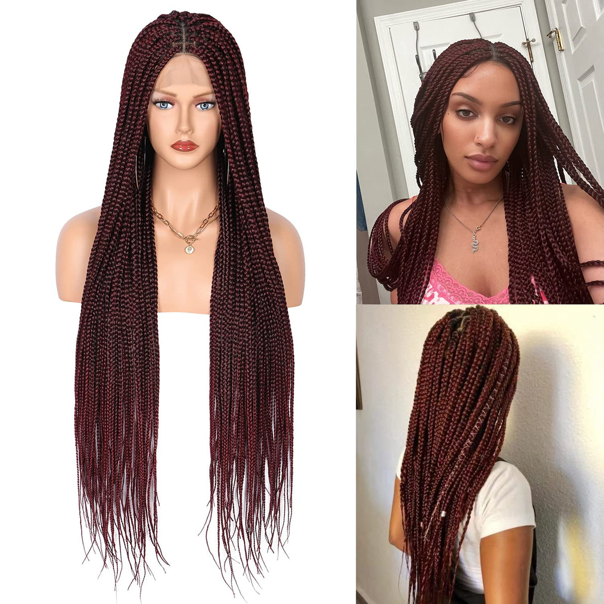 Knotless Cornrow Braids Lace Frontal Box Braided Wigs-3