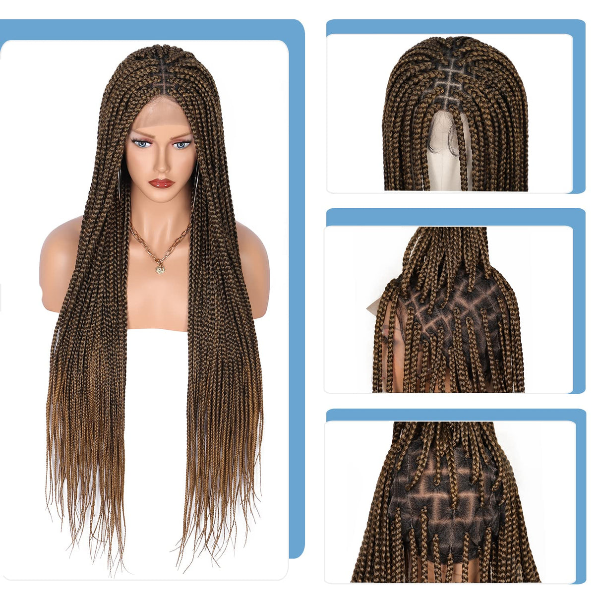Knotless Cornrow Braids Lace Frontal Box Braided Wigs-4