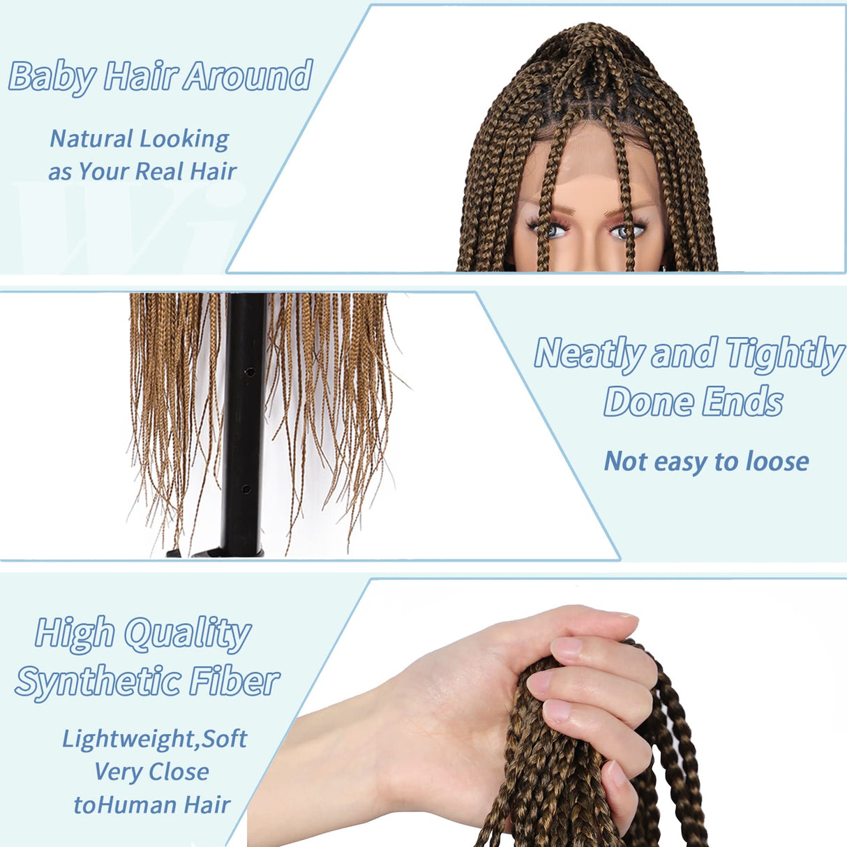 Knotless Cornrow Braids Lace Frontal Box Braided Wigs-5