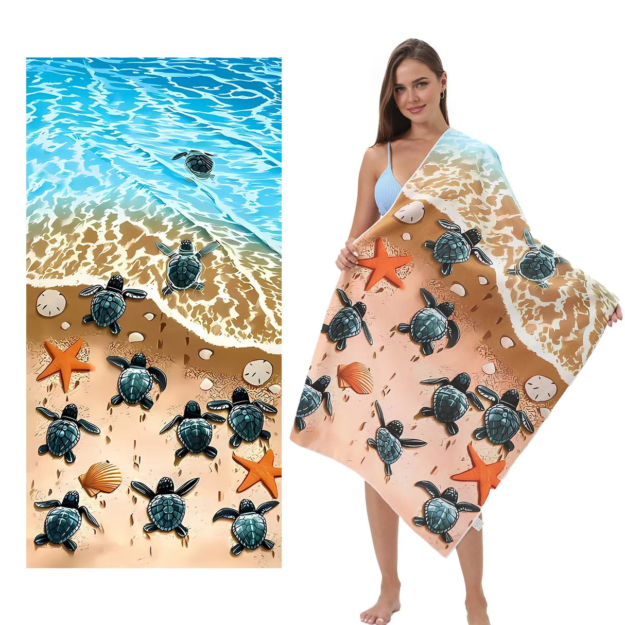 Large Turtle Print Beach Towel Microfiber Bath Towel | PRUSES-4
