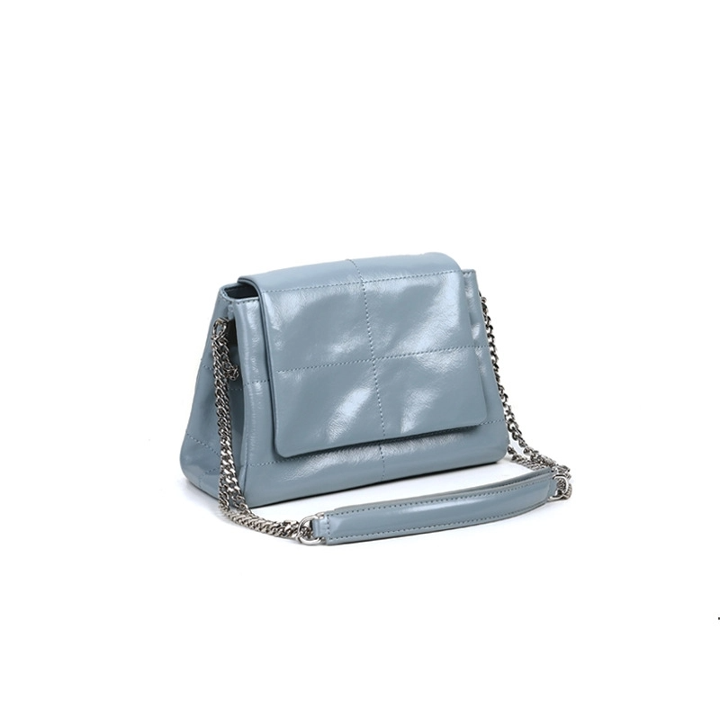 Light Blue Oiled Leather Chain Crossbody Purse Flap Shoulder Bag-1