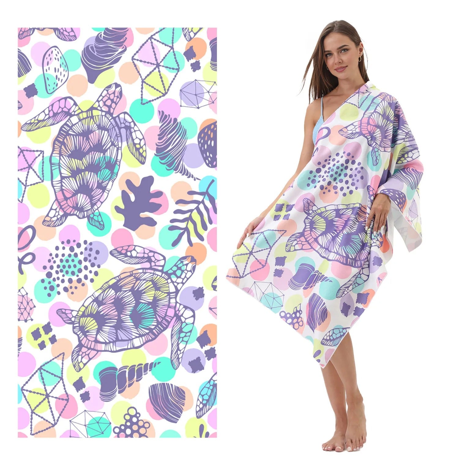 Lilac Turtle Print Beach Towel | PRUSES-1