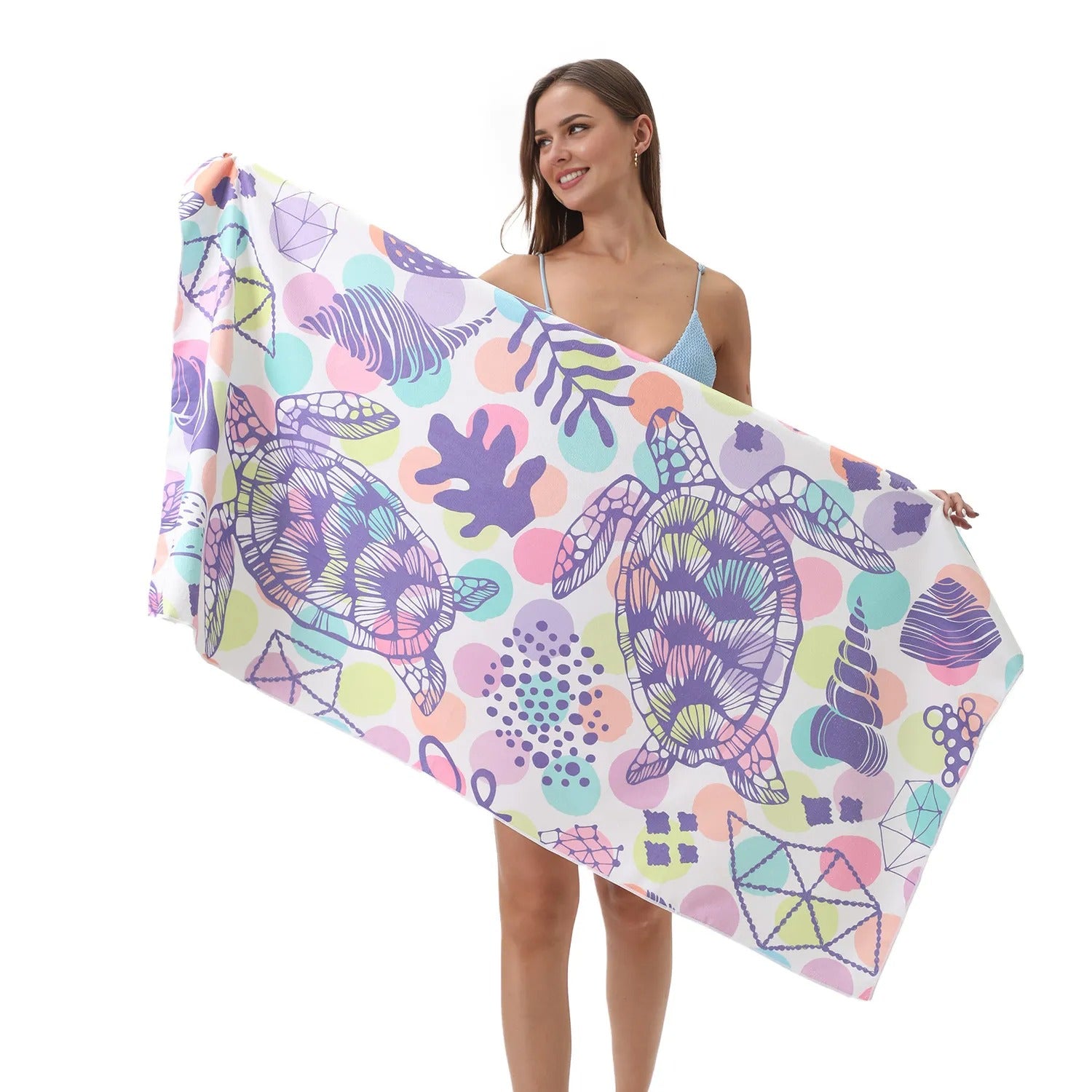 Lilac Turtle Print Beach Towel | PRUSES-2