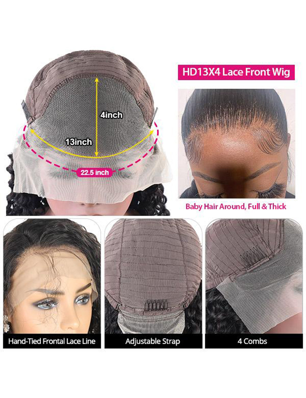 Long 3D Undetectable 32" 34" 36" 38" 40" Glueless Human Hair Wigs, 180% Density 13x4 Straight Body Wave Loose Deep Wave Curly Lace Front Wig-18