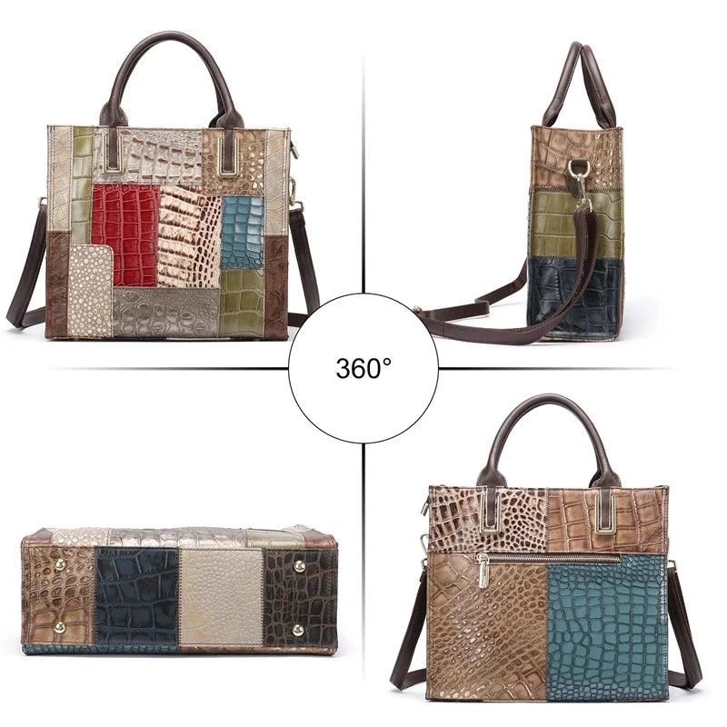 Multicolor Croc Printed Embossing Leather Square Mini Tote Handbag | PRUSES-12