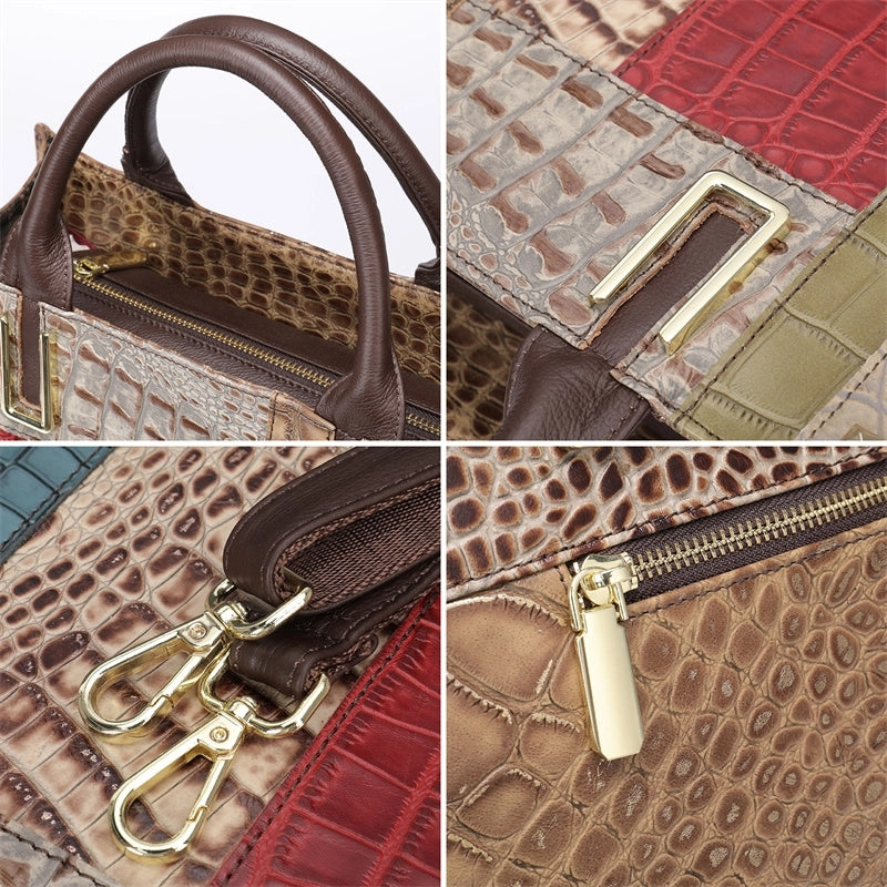 Multicolor Croc Printed Embossing Leather Square Mini Tote Handbag | PRUSES-2