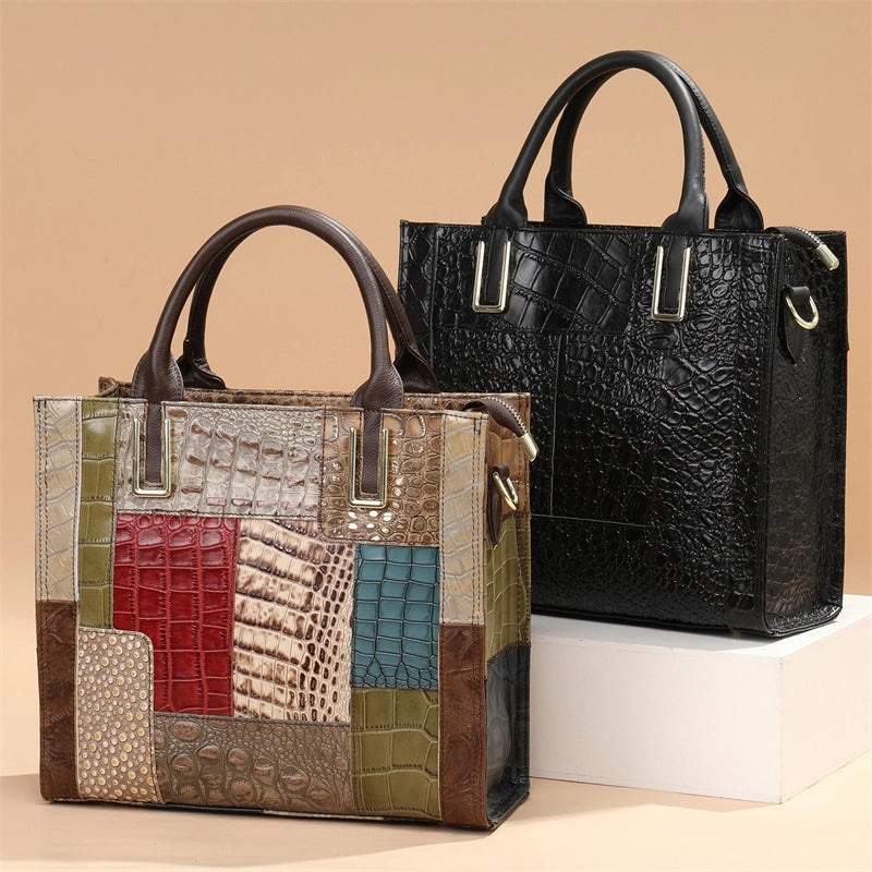 Multicolor Croc Printed Embossing Leather Square Mini Tote Handbag | PRUSES-4