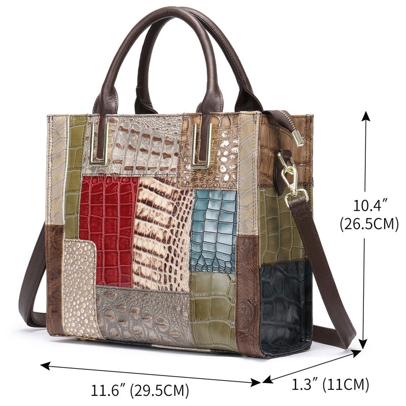 Multicolor Croc Printed Embossing Leather Square Mini Tote Handbag | PRUSES-5