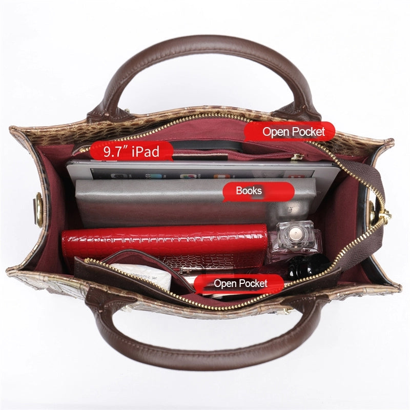 Multicolor Croc Printed Embossing Leather Square Mini Tote Handbag | PRUSES-6