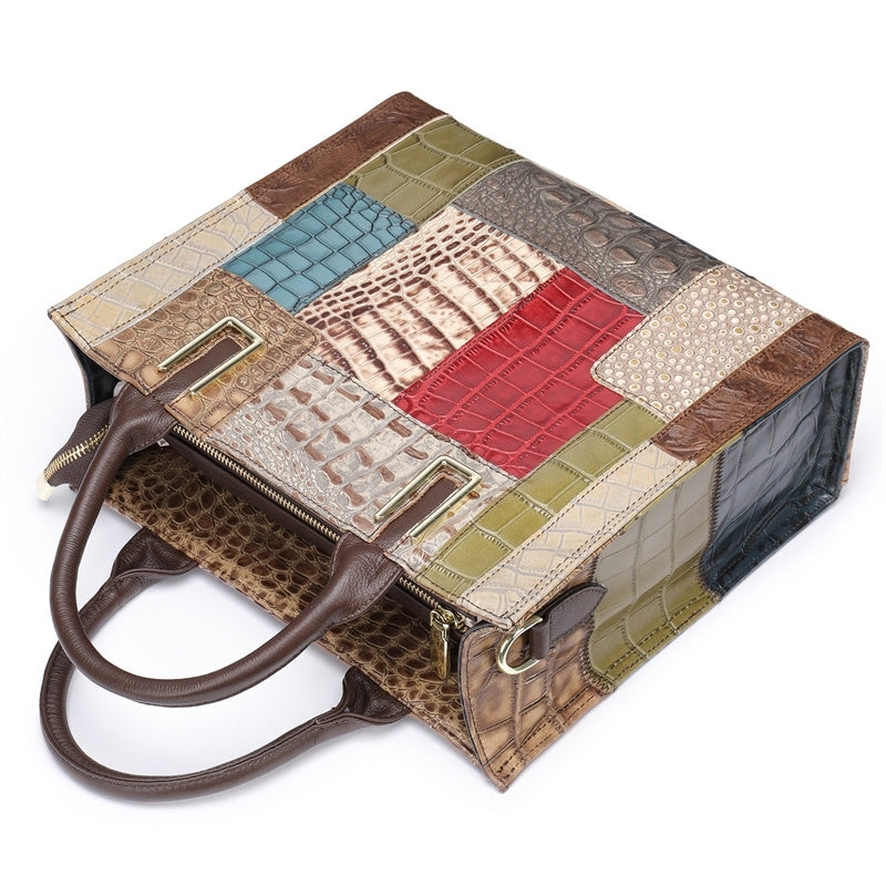 Multicolor Croc Printed Embossing Leather Square Mini Tote Handbag | PRUSES-7