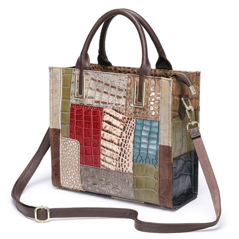 Multicolor Croc Printed Embossing Leather Square Mini Tote Handbag | PRUSES-8