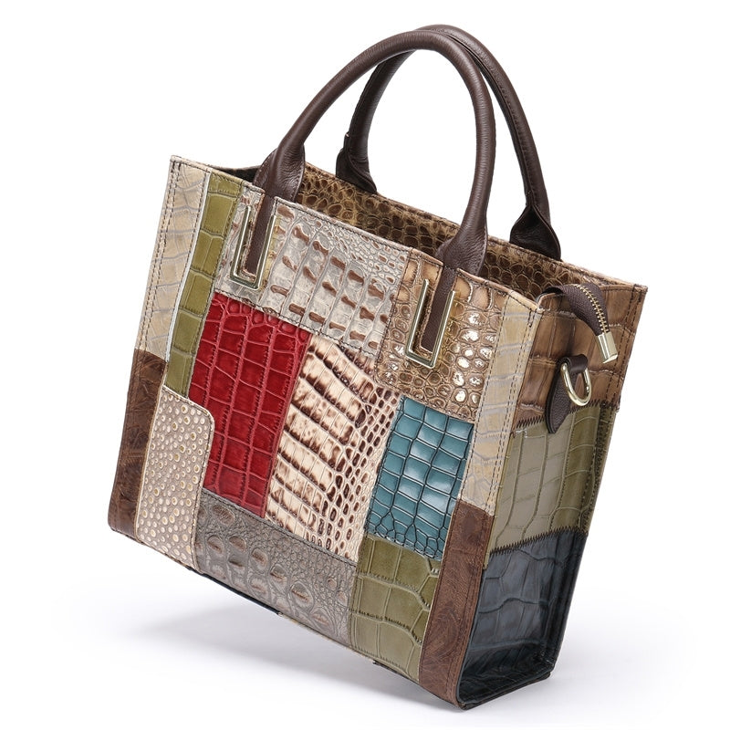 Multicolor Croc Printed Embossing Leather Square Mini Tote Handbag | PRUSES-9