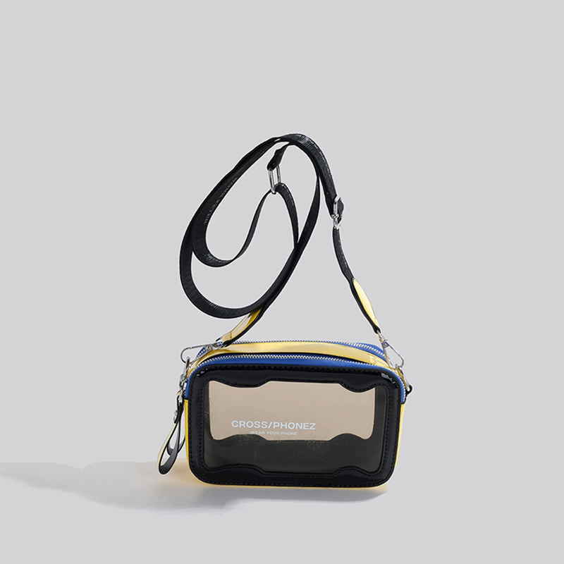 Neon Black Clear Jelly Bag Zip Crossbody Cameral Bag with Wide Strap | PRUSES