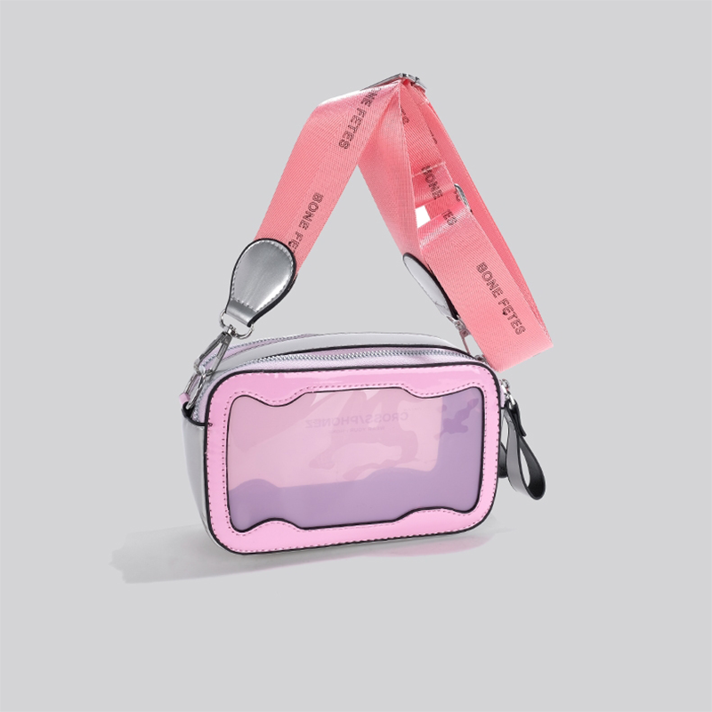 Neon Pink Clear Jelly Bag Zip Crossbody Cameral Bag with Wide Strap | PRUSES