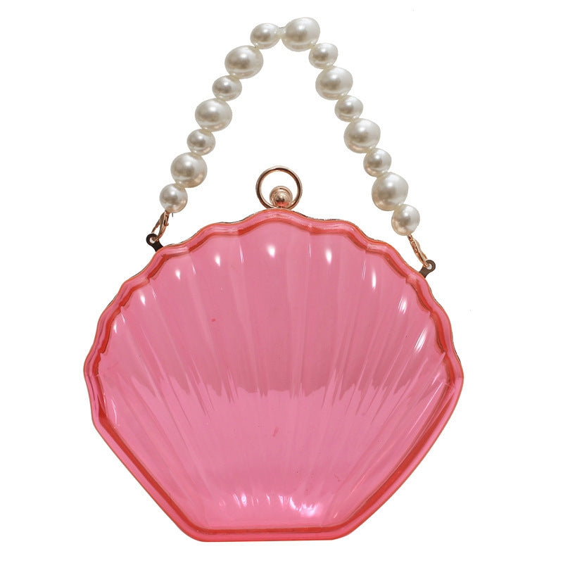 Neon Pink Pearl Strap Transparent Clutch Bags Small Clear Purses