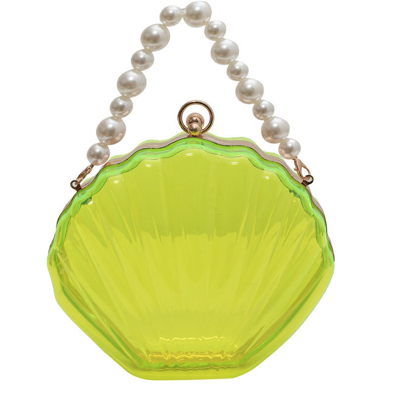 Neon Yellow Pearl Strap Transparent Clutch Bags Small Clear Purses
