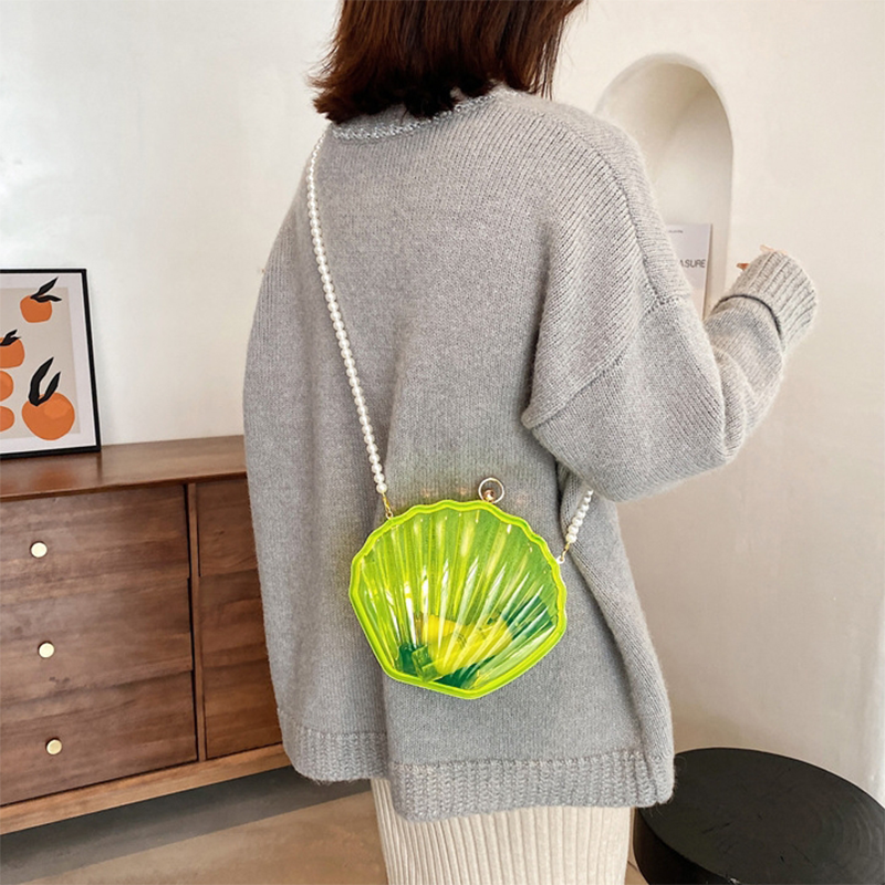 Neon Yellow Pearl Strap Transparent Clutch Bags Small Clear Purses