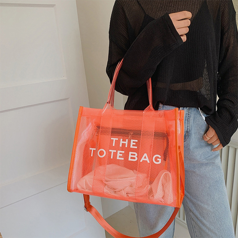Orange Clear Tote Bag Large Tote Handbags with Removable Wide Strap | PRUSES-2