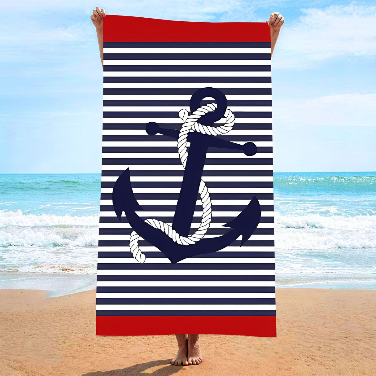 Personalized Striped Anchor Quick Dry Beach Towel | PRUSES