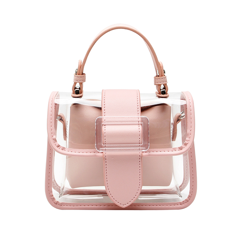 Pink Clear Satchel Bag Inside Pouch Crossbody Chain PVC Handbag| PRUSES