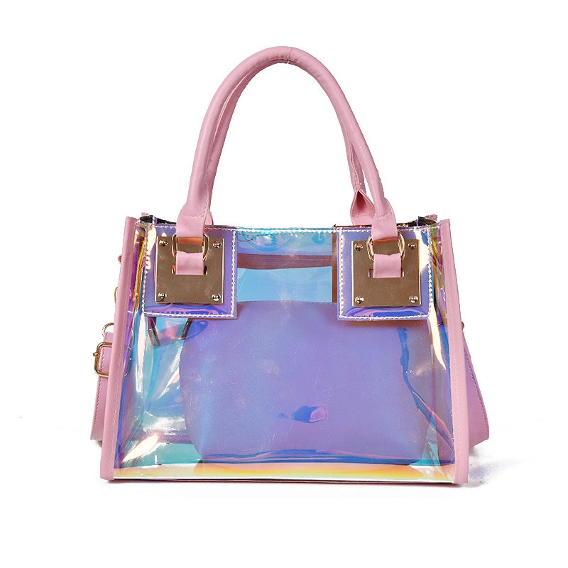 Pink Holographic Satchel Bag Inside Pouch Clear Jelly Handbags | PRUSES
