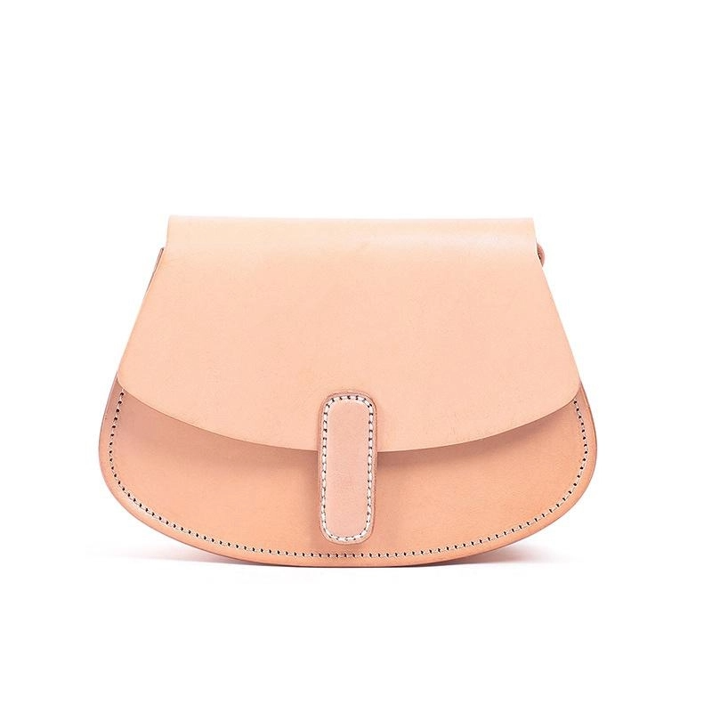 Pink Leather Flap Half-circle Saddle Bags Crossbody Bag | PRUSES