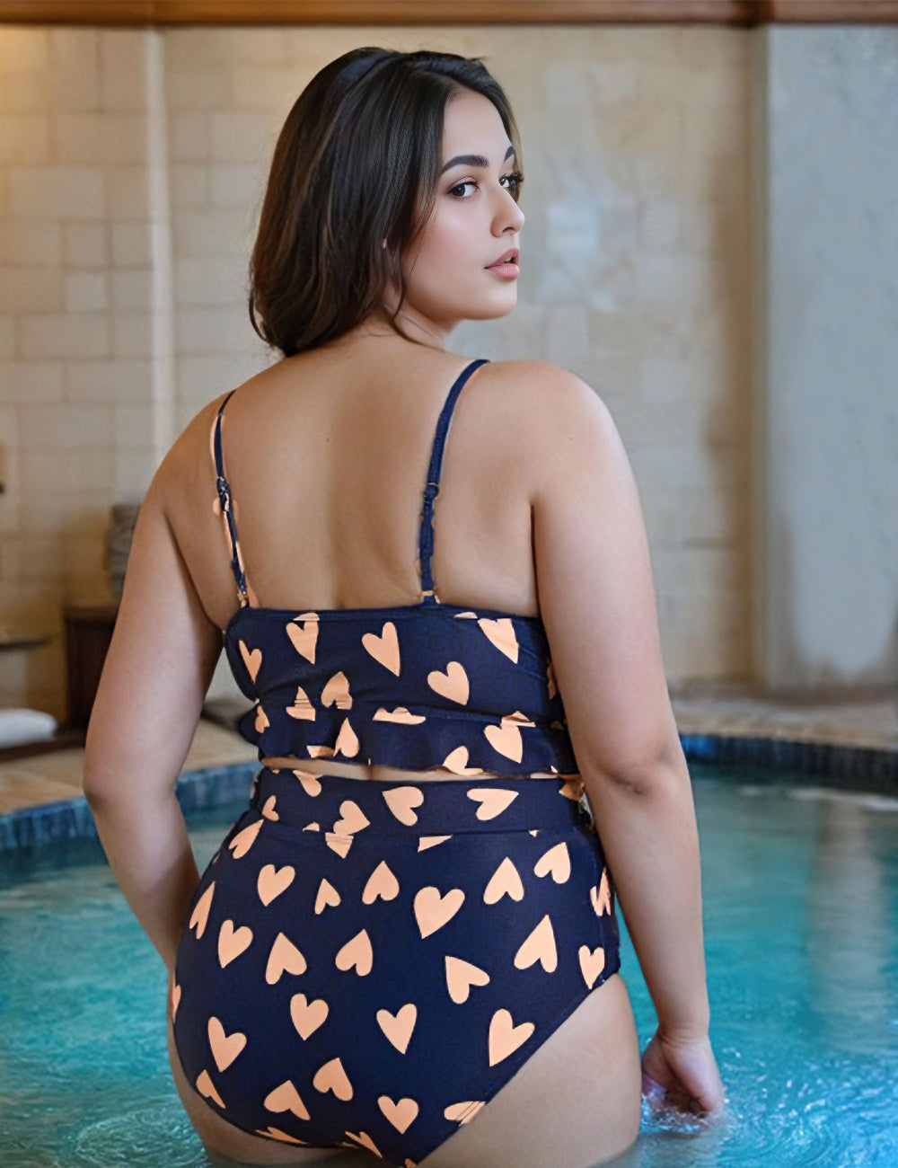 Plus_Size_Heart_Print_Twist_Bikini_Set_Summer_Beach