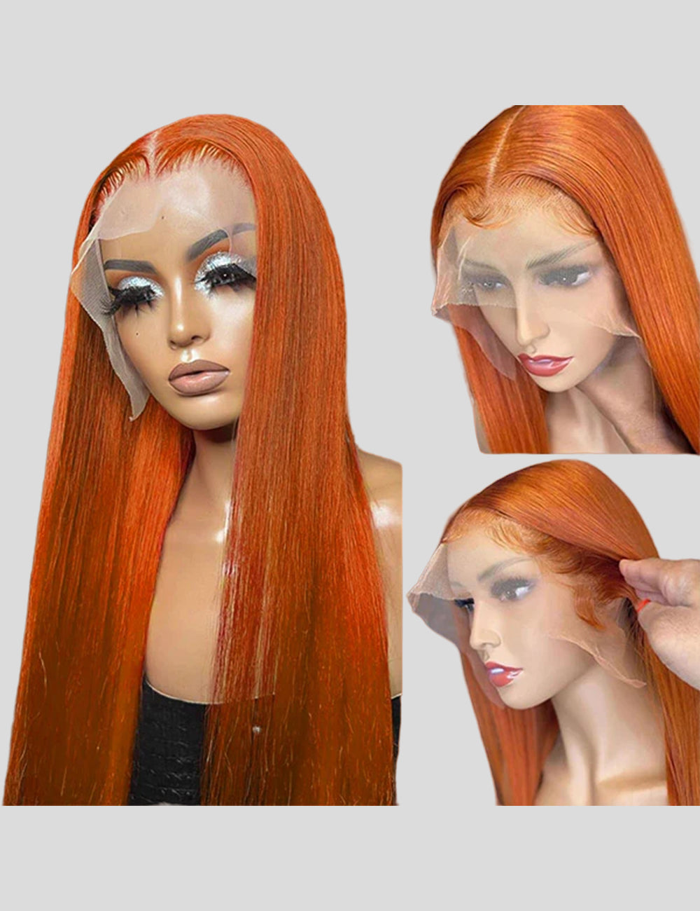 Pre Plucked Ginger Lace Front Wigs Straight Human Hair Wigs With Natural Hairline 32 Inch Long Lace Wigs-3