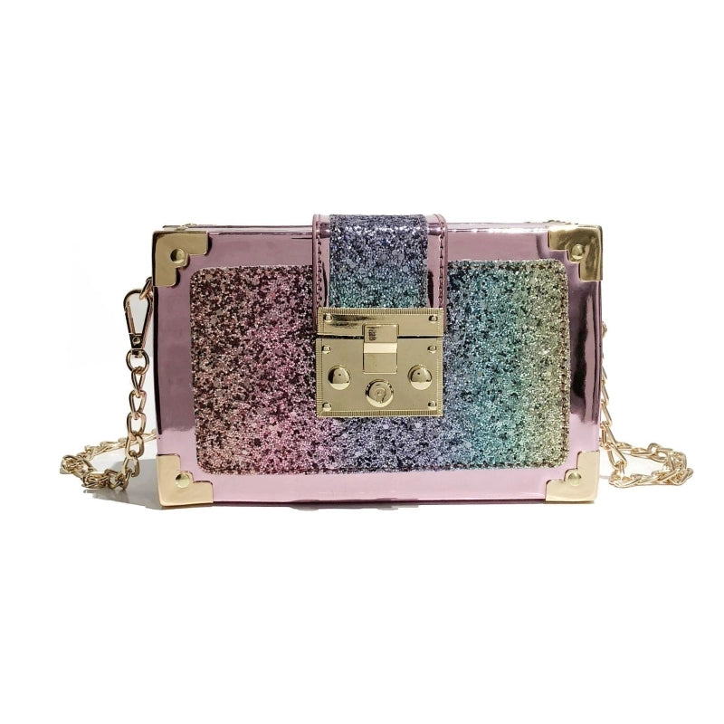 Rainbow Glitter Box Chain Bag Crossbody Purses | PRUSES