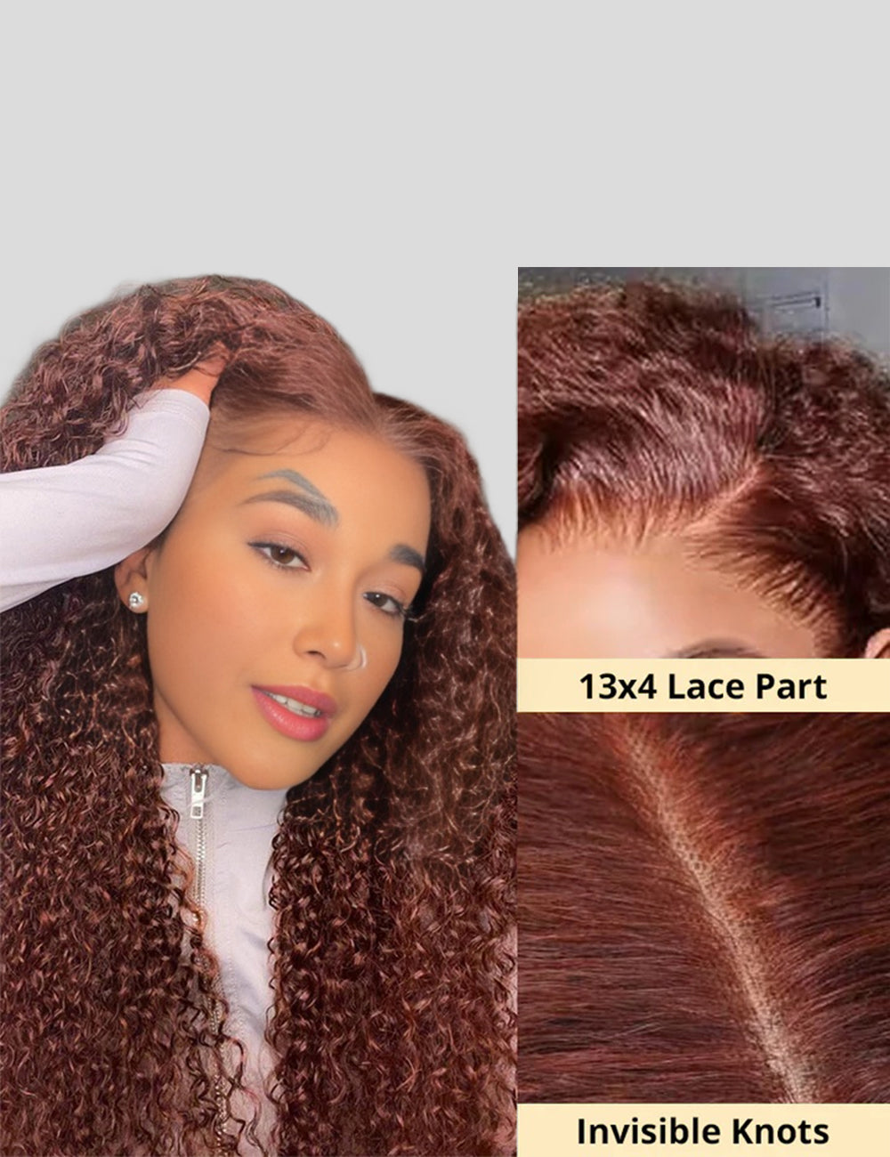 Reddish Brown Auburn #33 Curly Wear Go Glueless Wigs Invisible Knots HD Lace Human Hair Wigs-5