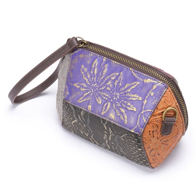 Retro Multicolor Embossing Leather Mini Crossbody Bags Wrist Clutch-1