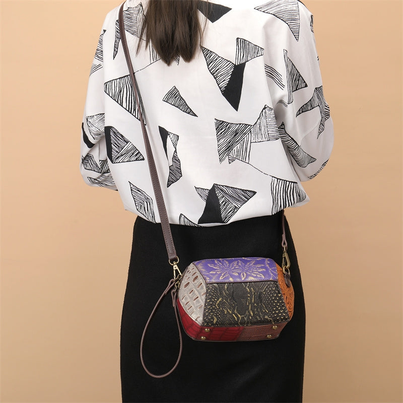 Retro Multicolor Embossing Leather Mini Crossbody Bags Wrist Clutch-2