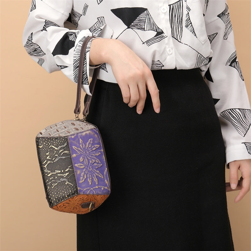 Retro Multicolor Embossing Leather Mini Crossbody Bags Wrist Clutch-3