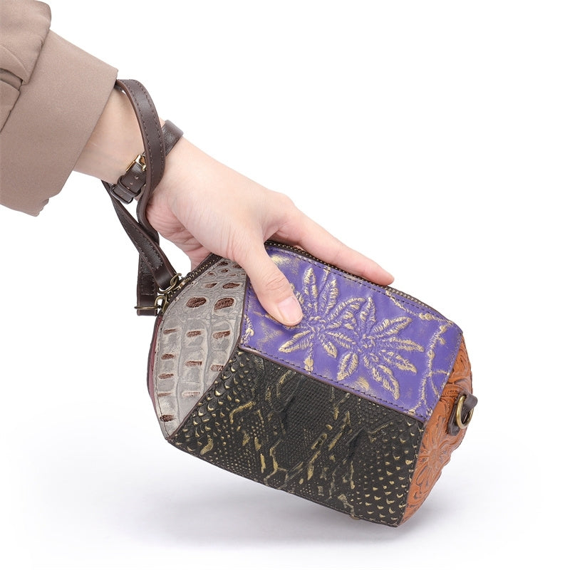 Retro Multicolor Embossing Leather Mini Crossbody Bags Wrist Clutch