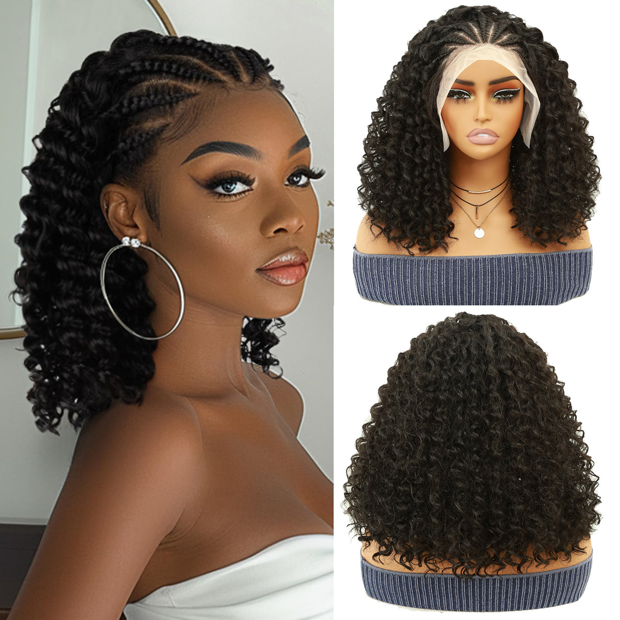 Black Full Lace African Short Curly Braided Wigs |PRUSES