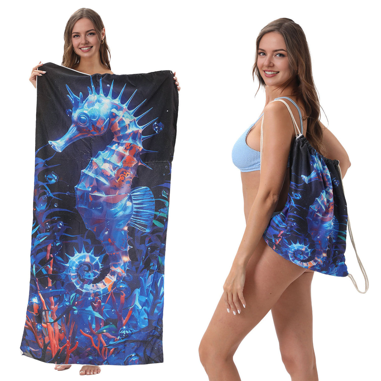 Seahorse Drawstring Beach Towel | PRUSES-1