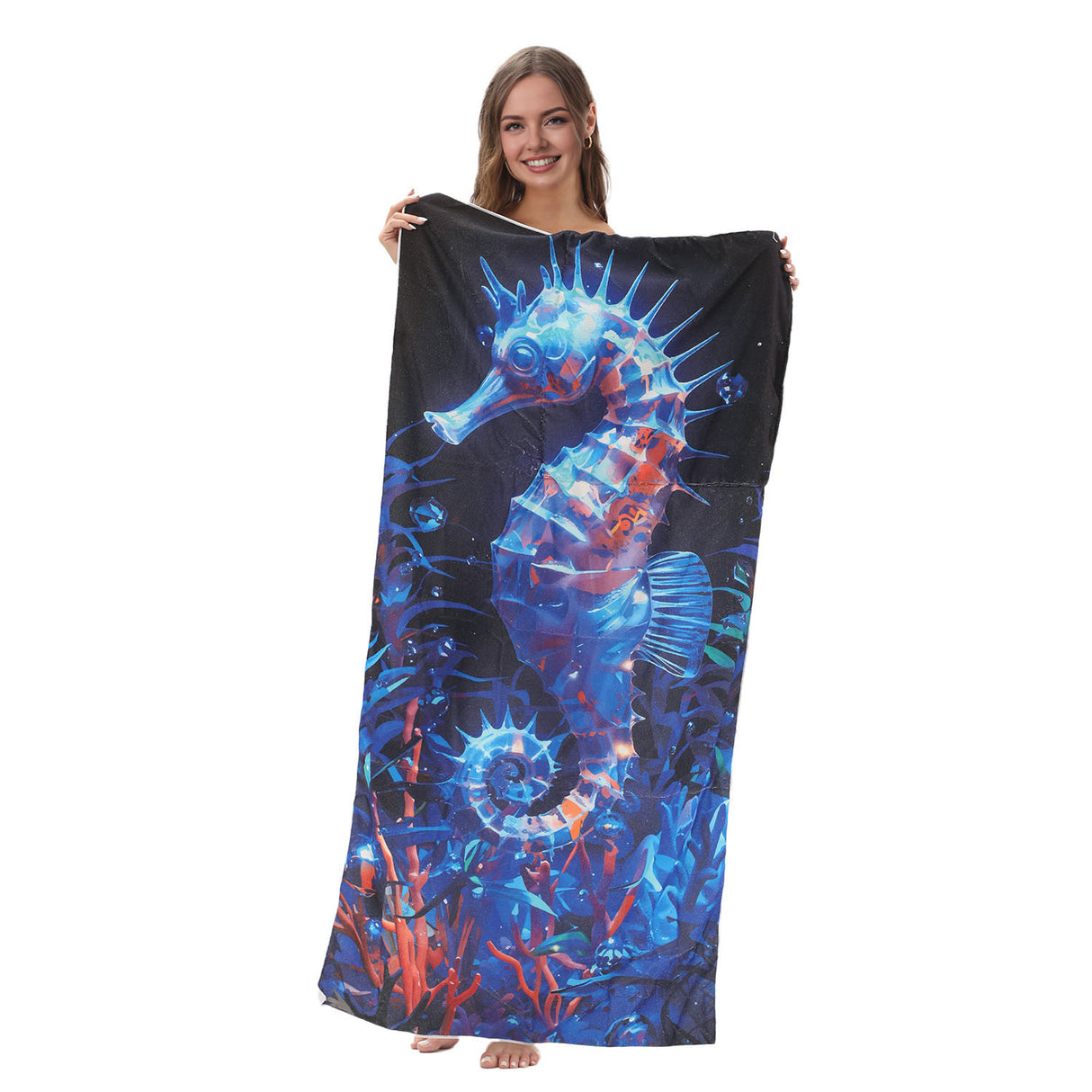 Seahorse Drawstring Beach Towel | PRUSES-2