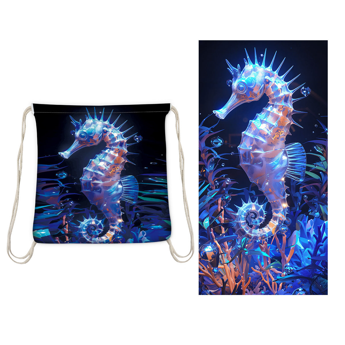 Seahorse Drawstring Beach Towel | PRUSES-5