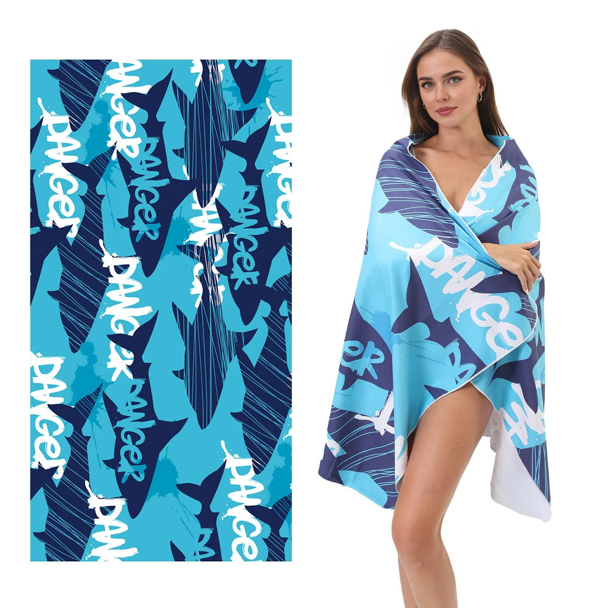 Shark Pattern Quick-drying Double-sided Fleece Beach Towel | PRUSES-1