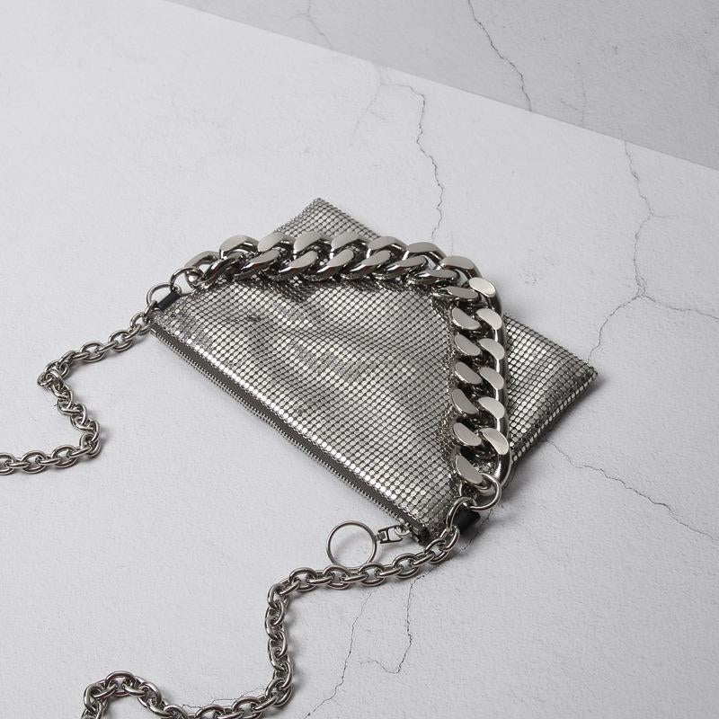 Silver Sequins Chunky Handle Crossbody Chain Bags| PRUSES