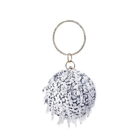 Silver Sequins Round Clutch Purse Small Ball Evening Bags | PRUSES