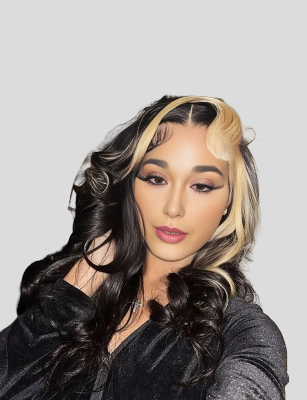 Skunk Stripe Hair Body Wave Front Wigs 30 Inch Lace Front Wigs with Baby Hair Colored Human Hair Wigs-1