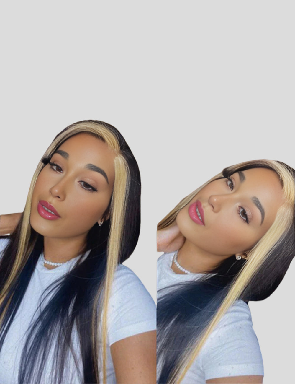 Skunk Stripe Wig HD Lace Front Wigs Highlight Straight Human Hair Wigs-2