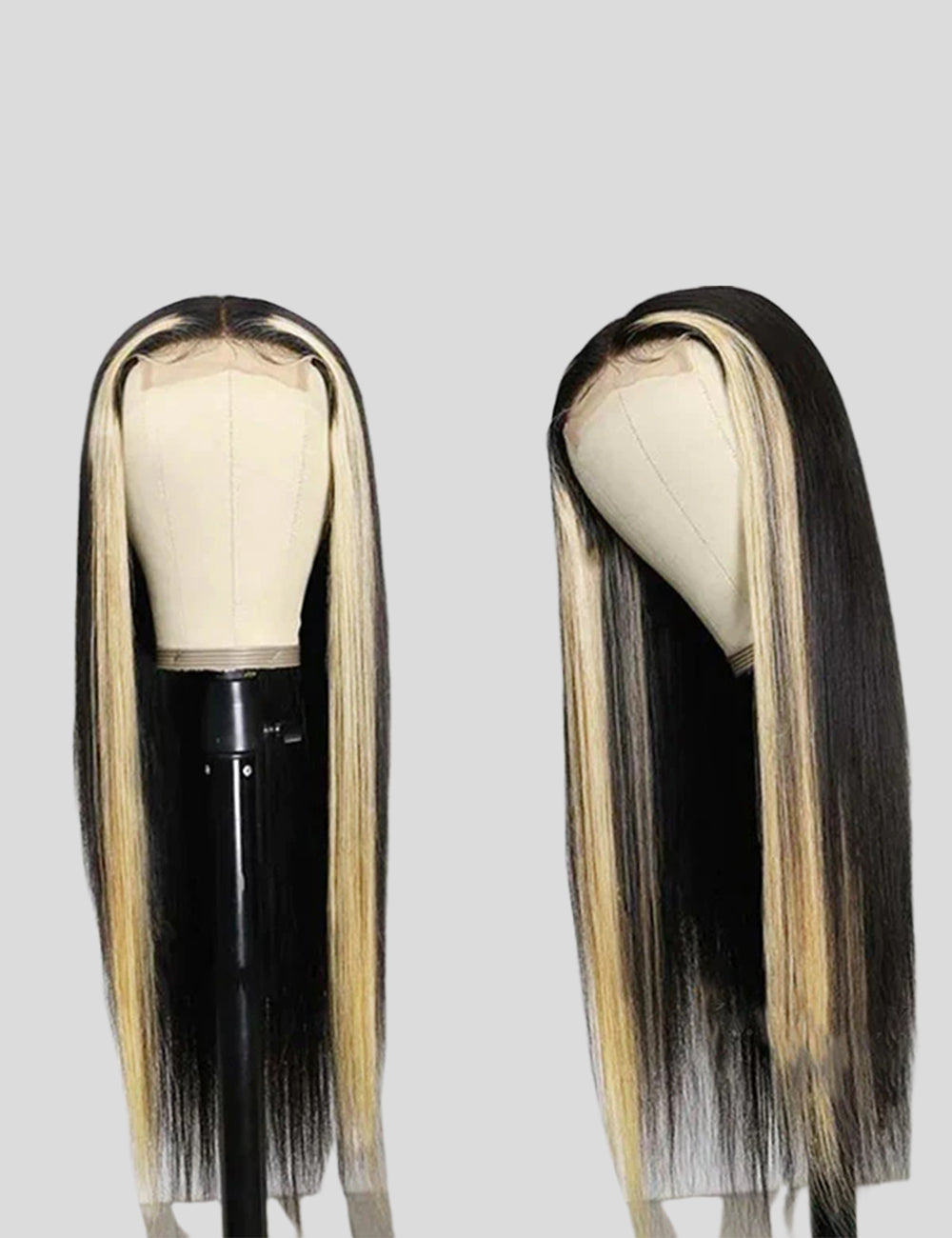 Skunk Stripe Wig HD Lace Front Wigs Highlight Straight Human Hair Wigs-5