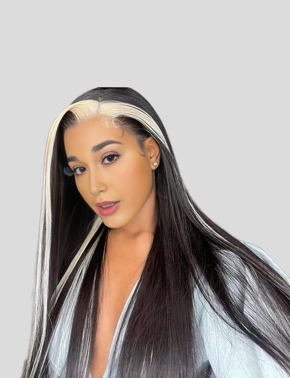 Skunk Stripe Wig HD Lace Front Wigs Highlight Straight Human Hair Wigs