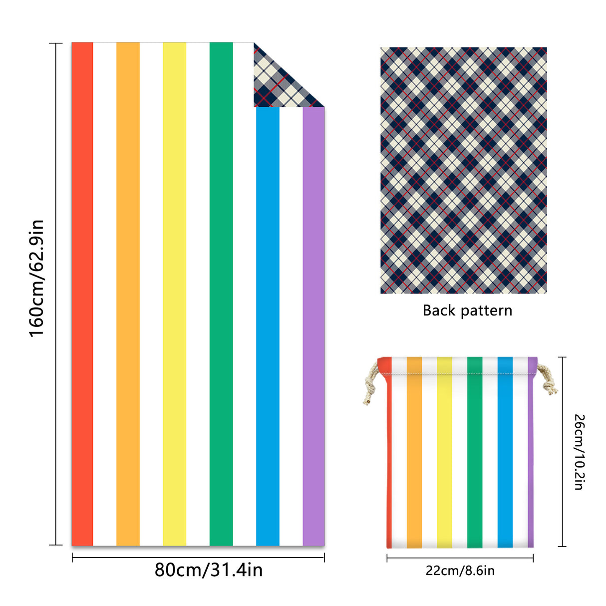 Striped Double-faced fleece Reversible Beach Towel | PRUSES-5