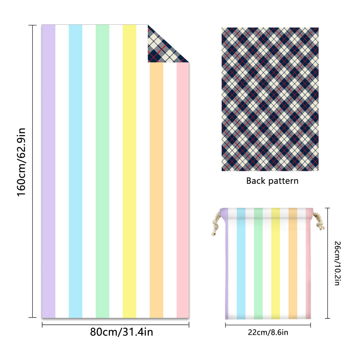 Striped Double-faced fleece Reversible Beach Towel | PRUSES